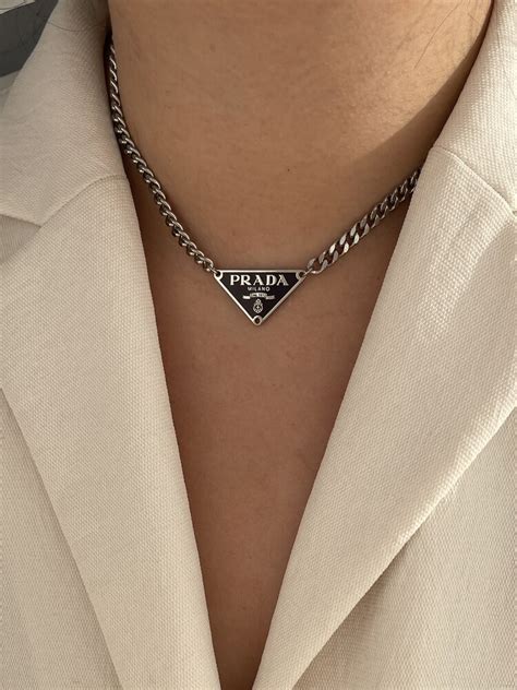 prada shell necklace|prada symbol necklace.